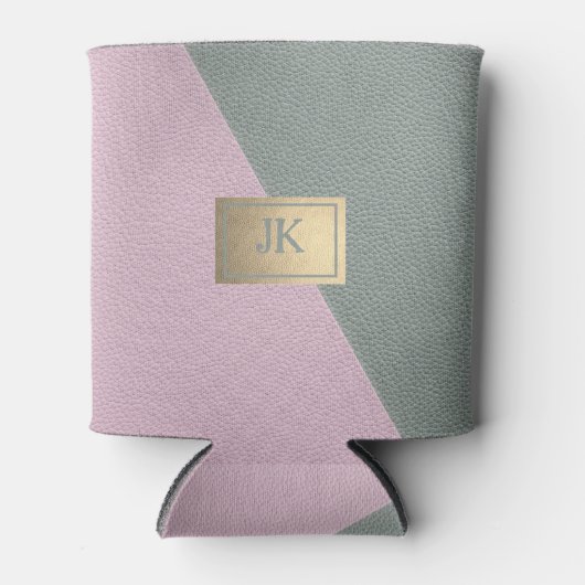 Elegant Green Pink Leather Monogram Blikjeskoeler (Voorkant)