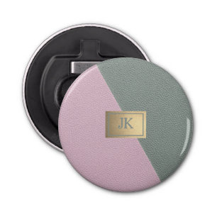 Elegant Green Pink Leather Monogram Button Flesopener