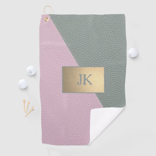 Elegant Green Pink Leather Monogram Golfhanddoek (Insitu)