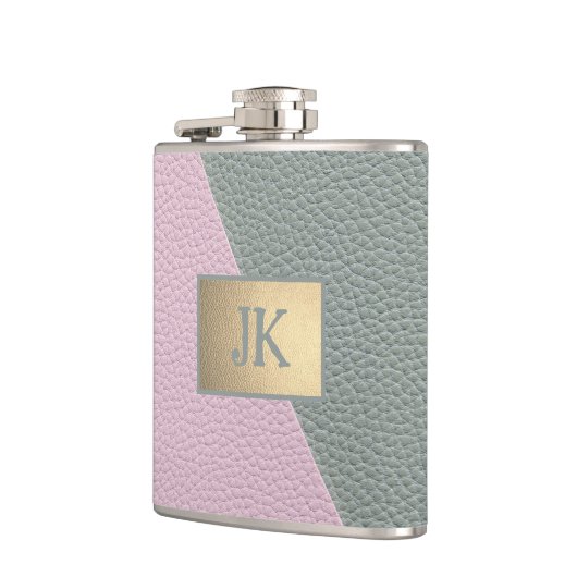 Elegant Green Pink Leather Monogram Heupfles (Links)