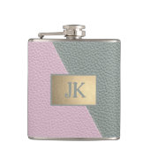 Elegant Green Pink Leather Monogram Heupfles (Voorkant)