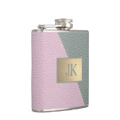 Elegant Green Pink Leather Monogram Heupfles (Rechts)