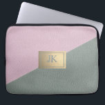 Elegant Green Pink Leather Monogram Laptop Sleeve<br><div class="desc">Elegant roze groen leder en je monogram.</div>