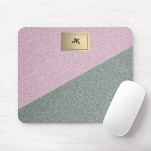 Elegant Green Pink Leather Monogram Muismat (Met muis)