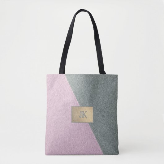 Elegant Green Pink Leather Monogram Tote Bag (Voorkant)