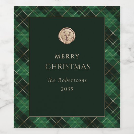 Elegant Green Plaid Merry Christmas Festive Wijn Etiket (Enkel label)
