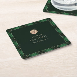 Elegant Green Plaid Merry Christmas  Kartonnen Onderzetters