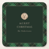 Elegant Green Plaid Merry Christmas  Kartonnen Onderzetters (Voorkant)
