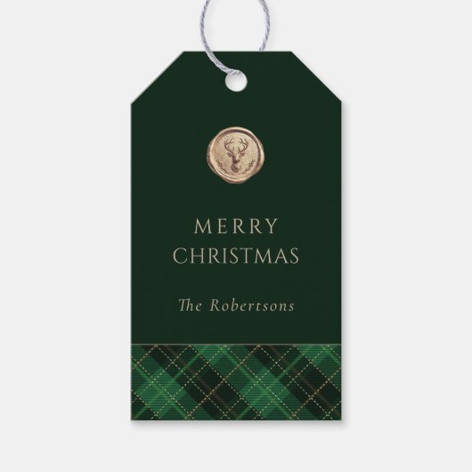 Elegant Green Plaid Merry Christmas Personalized Cadeaulabel (Voorkant)