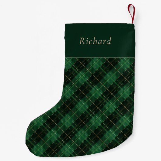 Elegant Green Plaid Personalized  Kleine Kerstsok (Achterkant)