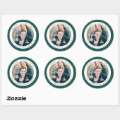 Elegant Green Plaid Photo Christmas Ronde Sticker (Vel)