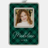 Elegant Green Pset Foto Verzilverd Omlijst Ornament (Voorkant)