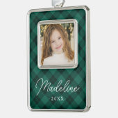 Elegant Green Pset Foto Verzilverd Omlijst Ornament (Links)