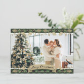Elegant Green Pset Photo Merry Kerstry Feestdagenkaart (Staand voorkant)