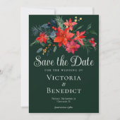 Elegant Green Red Floral kerstmis Save the Date Kaart (Voorkant)