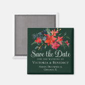 Elegant Green Red Floral kerstmis Save the Date Magneet (Voorkant / Achterkant)