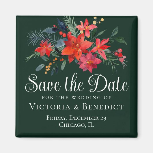 Elegant Green Red Floral kerstmis Save the Date Magneet (Voorkant)