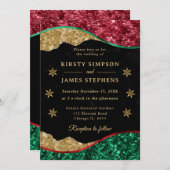 Elegant Green Red & Gold Snowflake Wedding Kaart (Voorkant / Achterkant)