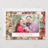 Elegant Green Red Holiday Floral kerstfoto (Voorkant)