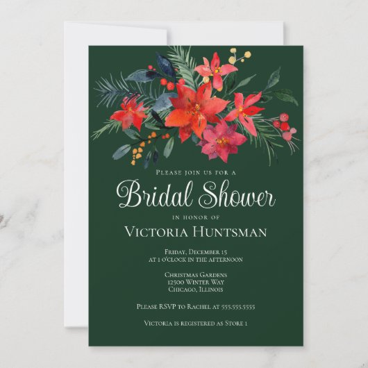 Elegant Green Red KerstFloral Vrijgezellenfeest Kaart (Voorkant)