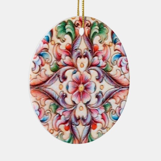 ELEGANT GREEN RED PINK BLUE FLORAL FANTASY KERAMISCH ORNAMENT (Rechts)