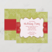 Elegant Green & Red Snowflakes Holiday Party Kaart (Voorkant / Achterkant)