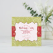 Elegant Green & Red Snowflakes Holiday Party Kaart (Staand voorkant)