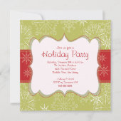 Elegant Green & Red Snowflakes Holiday Party Kaart (Voorkant)