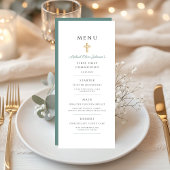 Elegant Green Religious Cross Boy First Communion Menu