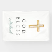 Elegant Green Religious Cross Boy God Bless Spandoek (Horizontaal)