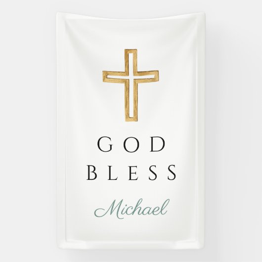 Elegant Green Religious Cross Boy God Bless Spandoek (Verticaal)