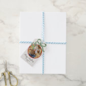 Elegant Green Ribbon Photo Christmas Cadeaulabel (Met Touw)