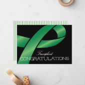 Elegant Green Ribbon Transplant Gefeliciteerd Notitiekaartje (Voorkant / Achterkant in situ)