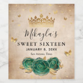 Elegant Green Roos en Gold Crown Parchment Paper Wijn Etiket (Enkel label)