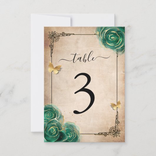 Elegant Green Roos Gold Black Table Number kaarten (Voorkant)