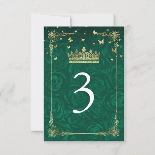 Elegant Green Roos Gold Black Table Number kaarten (Achterkant)