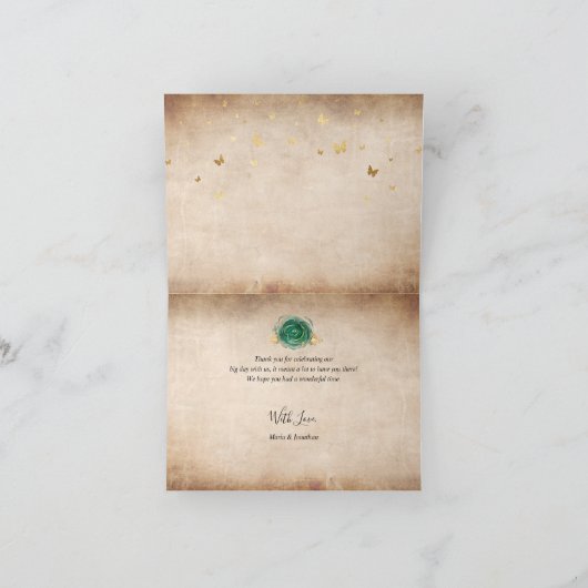 Elegant Green Roos Gold Crown Waterverf Folded Bedankkaart (Binnen)