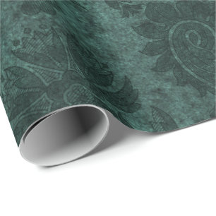 Elegant green royal damask floral cadeaupapier