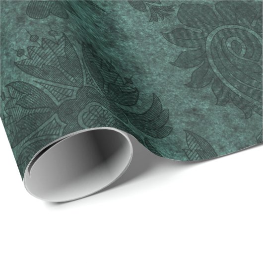 Elegant green royal damask floral cadeaupapier (Rol Hoek)