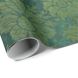 Elegant green royal damask floral cadeaupapier