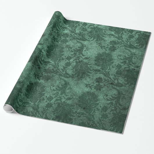 Elegant green royal damask floral cadeaupapier (Uitgerold)
