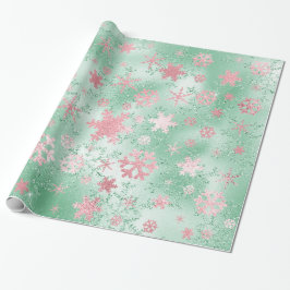 Elegant Green & Roze kerstboomschilderpatroon Cadeaupapier