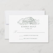 Elegant Green Rustic Barn Wedding RSVP Kaartje (Voorkant)