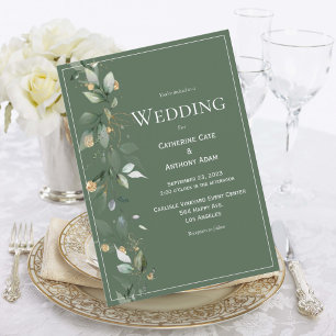 Elegant Green Rustic Eucalyptus Gold Wedding Kaart
