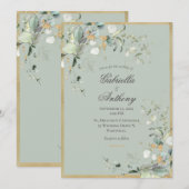 Elegant Green Rustic Leaves Greenery Gold Wedding Kaart (Voorkant / Achterkant)