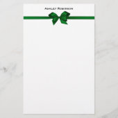 Elegant Green Satin Bow on White Briefpapier (Voorkant)