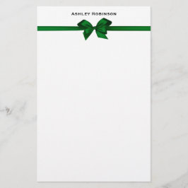 Elegant Green Satin Bow on White Briefpapier