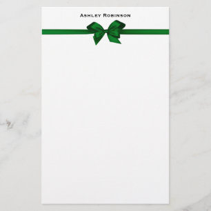 Elegant Green Satin Bow on White Briefpapier