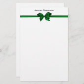Elegant Green Satin Bow on White Briefpapier (Voorkant / Achterkant)