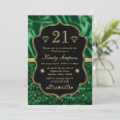 Elegant Green Satin & Glitter Gold Lijst Birthday Kaart (Staand voorkant)